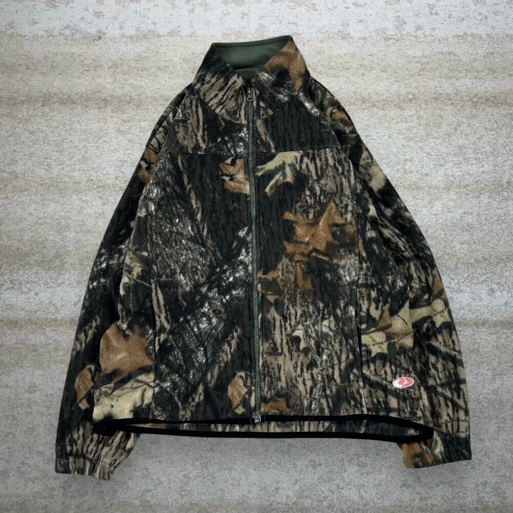 Vintage 90s Mossy Oak Jacket Womens XL Hunting Camo Fleece Full Zip Woodland